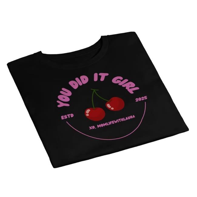 Official Momlifewithlaura You Did It Girl Cherries Cropped Shirts - Pink/Black