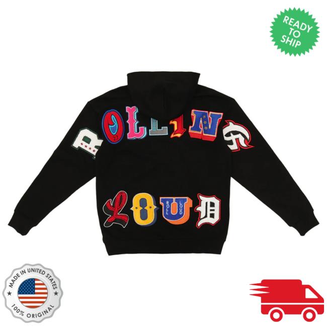 Official Rolling Loud Merch Store Rolling Loud Big Chenille Zip-Up Crewneck Black Rolling Loud Apparel Clothing Shop RollingLoud