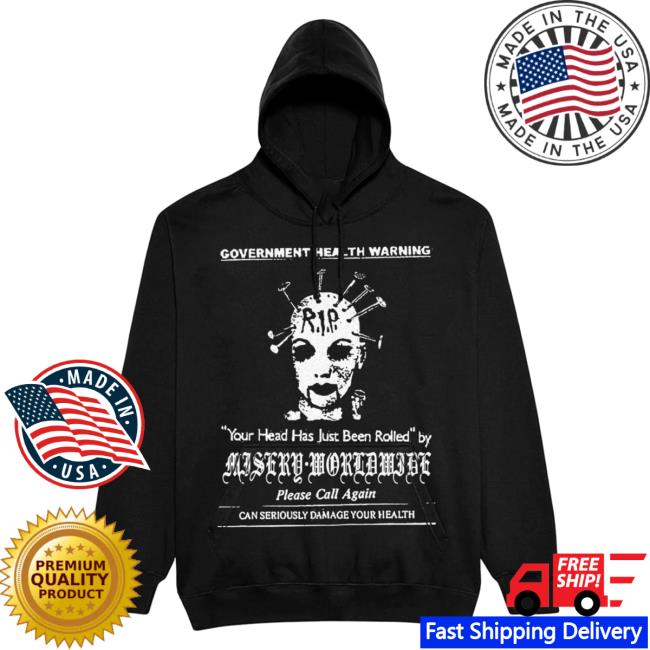 Official Misery Worldwide Misery Worldwide Government Heath Warning Heads Will Roll Jumbo Print Crewneck Black