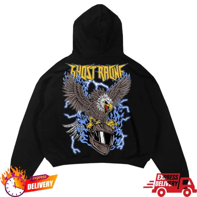 Official Ghost Racing Clothing Blue Flaming Eagle Popover Hoodie - Black