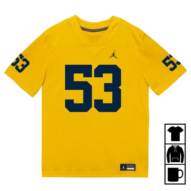 The M Den Michigan Wolverines #53 Jake Guarnera Student Athlete Maize Football Jersey Top Shirt