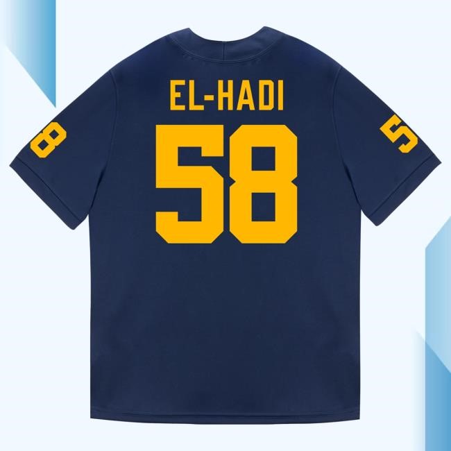 The M Den Michigan Wolverines #58 Giovanni El-Hadi Student Athlete Blue Football Jersey Shirt