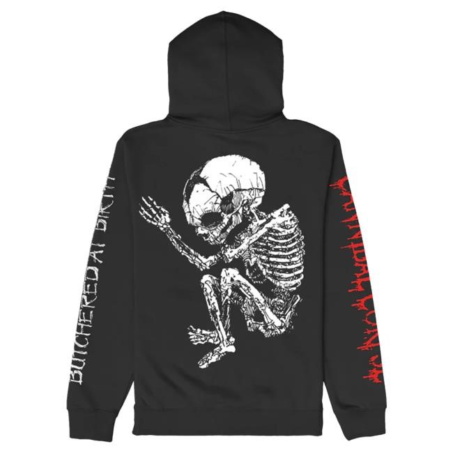 Official Cannibal Corpse Merch Cannibal Corpse Butchered At Birth Fetus Zip Up Hooded Sweatshirt (Black)