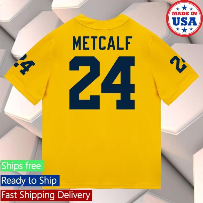 The M Den Michigan Wolverines #24 Tevis Metcalf Student Athlete Maize Football Jersey Shirt