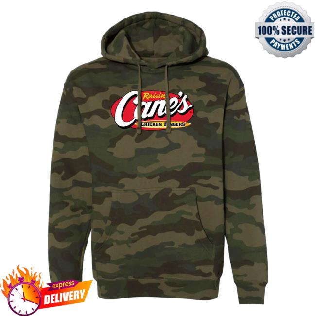 Official Canes Merch Store Raising Cane's Gear Comfy Camo Hooded Sweatshirt Forest Camo Canes Apparel Clothing Shop