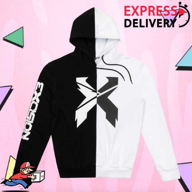 Official Excision Merch Sliced Logo Split Black And White Pullover Sweatshirt