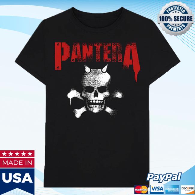 Official Pantera Merch Store Shop Pantera Horned Skull Stencil Shirt 2024