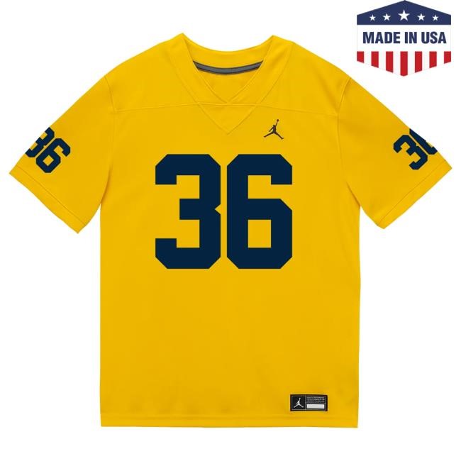 The M Den Michigan Wolverines #36 Josh Nichols Student Athlete Maize Football Jersey Top Shirt