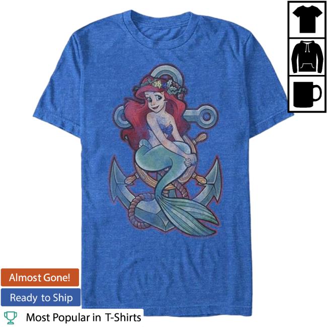 Disney Men's Little Mermaid Ariel Anchor Graphic Tshirt