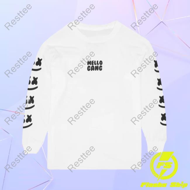 Official Marshmello Music Clothing Store Shop Mellogang Faces L/S Crewneck Sweatshirt White Marshmellomusic Merch