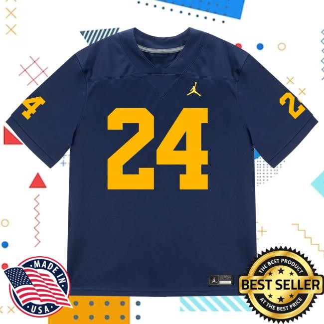 The M Den Michigan Wolverines #24 Bryson Kuzdzal Student Athlete Blue Football Jersey Shirt