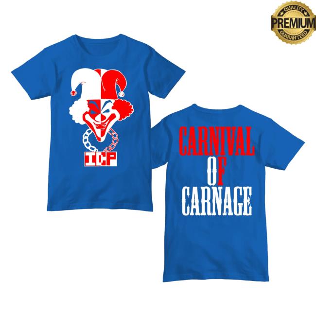 Official Icp Merch Clothing Store Insane Clown Posse 30 Years Carnival Of Carnage White & Red Logo Blue Shirts