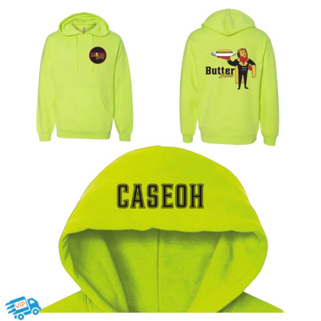 Official Caseoh Game Merch Caseoh Games Butter Butler Popover Hoodie Yellow/Green Caseohgames