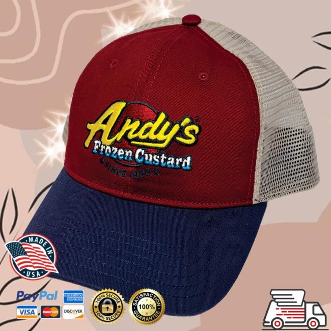 Official Andy's Frozen Custard NEW! Trucker Hat - Embroidered Dk Red-Navy-Khaki
