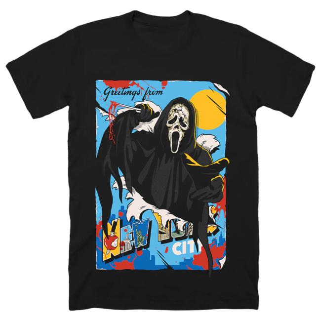 Official Cavity Colors Ghost Face: Greetings From Nyc - Zip Up Crew neck Official Cavity Colors Ghost Face: Greetings From Nyc - Zip Up Pull Over Hoodie