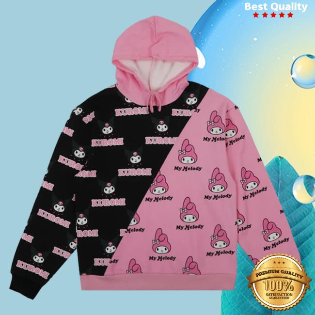 Official Sanrio Apparel Clothing Merch Store Shop My Melody & Kuromi X Dumbgood Pattern Split Pull Over Hoodie