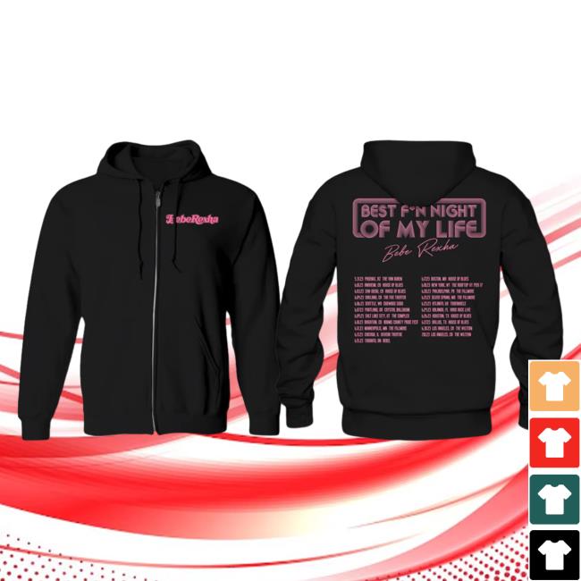 Official Bebe Rexha Hello Merch Store Best F*N Night Of My Life Tour Bebe Rexha Tour Black Zip Hooded Sweatshirt BebeRexha Hellomerch
