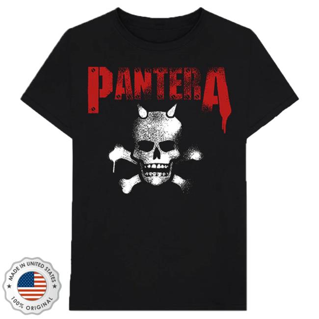 Official Pantera Merch Store Pantera Horned Skull Stencil Tshirt