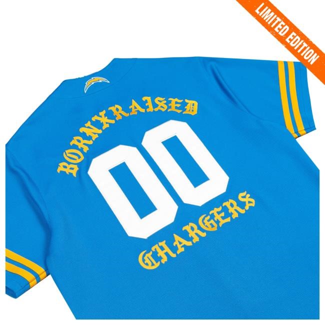 Official Born X Raised Merch Store Born X Raised + Chargers Button Up Jersey: Powder Blue By Bxr Sport + NFL T Shirt
