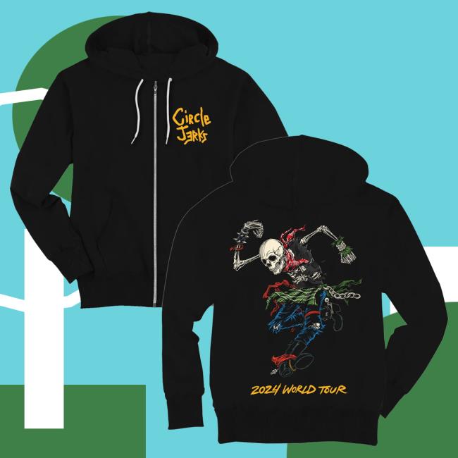 Official Kings Road Merch Store Circle Jerks 2024 Tour Zip-Up Pullover Sweatshirt (Black) Kings Road Shop CircleJerks