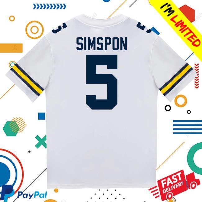 The M Den Michigan Wolverines #5 Anthony Simpson Student Athlete White Football Jersey Shirt
