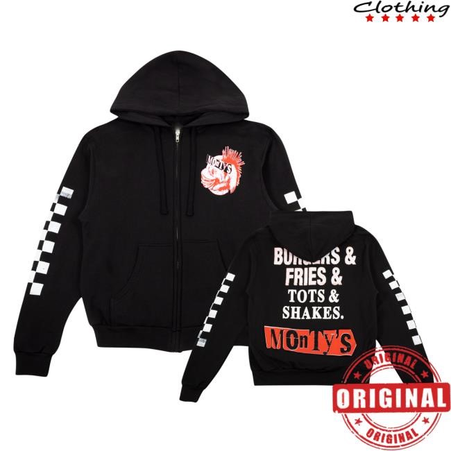 Monty's Good Burger Mohawk Monty Burger & Fries Zip Hoodie Monty's Good Burger Mohawk Monty Burger & Fries Zipper Hoodie