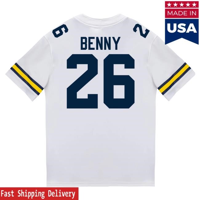 The M Den Michigan Wolverines #26 Rayshawn Benny Student Athlete White Football Jersey T Shirt