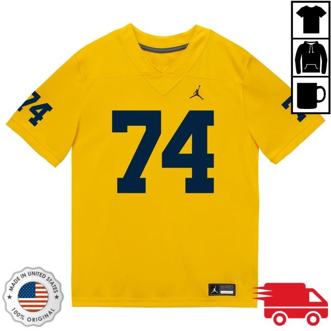 Michigan Wolverines #74 Avery Gach Student Athlete Maize Football Jersey Top Shirt The M Den Shop Official