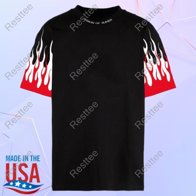 Official Vision Of Super Black Shirts With Printed Red And White Flames