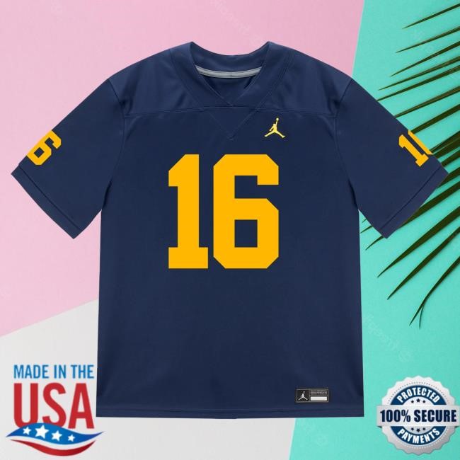 The M Den Michigan Wolverines #16 Jo'Ziah Edmond Student Athlete Blue Football Jersey Shirt