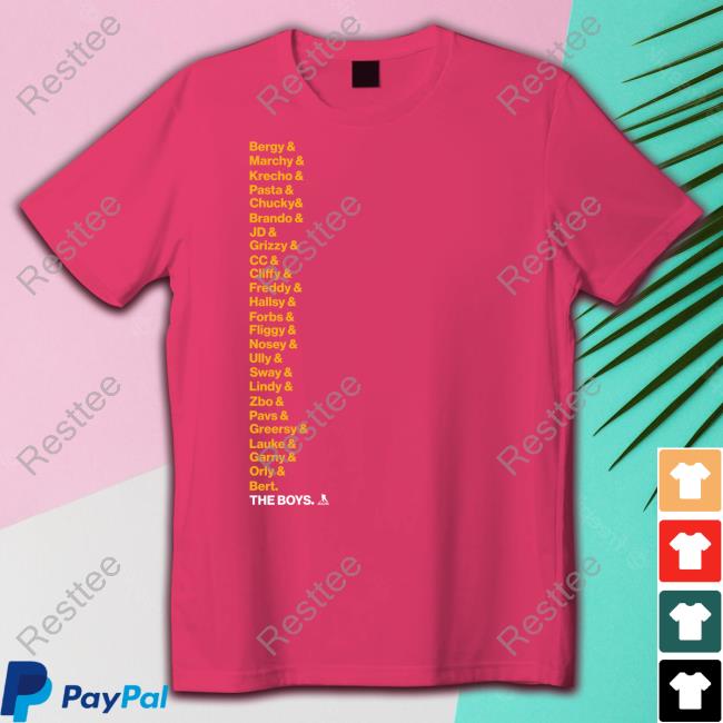 Boston Proshop Bruins 2023 The Boys Roster Bergy & Marchy & Krecho & Pasta & Chucky Hoodie Bruins 2023 The Boys Roster Tee Shirt