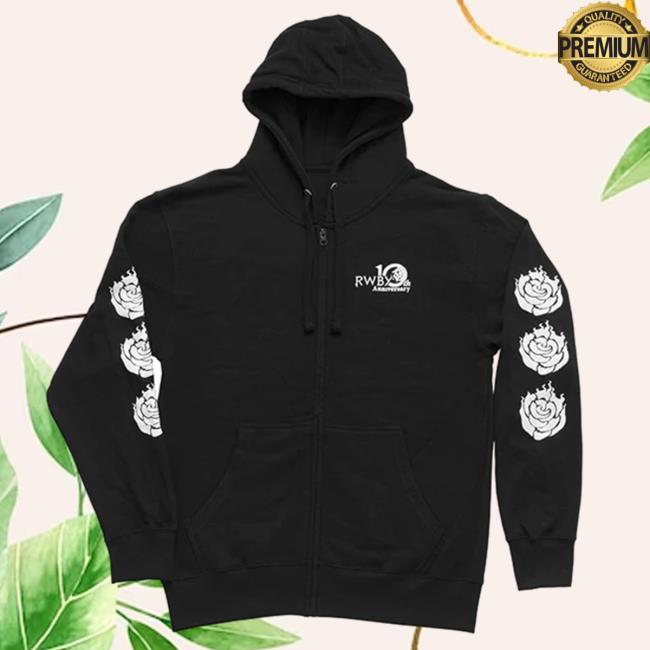 Official Rooster Teeth Store Rwby 10Th Anniversary Zip Up Hooded Sweatshirt
