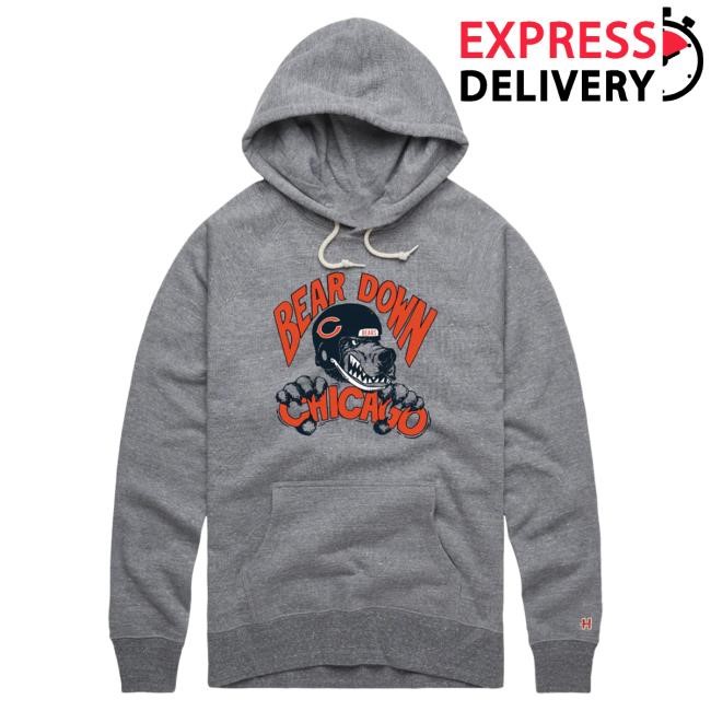 Chicago Bears Homage Grey Bear Down Popover Hoodie | Buy Official Clark Street Sports